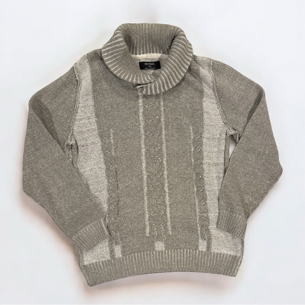 Method Men’s Gray Shawl Collar Toggle Cable Knit Sweater Large